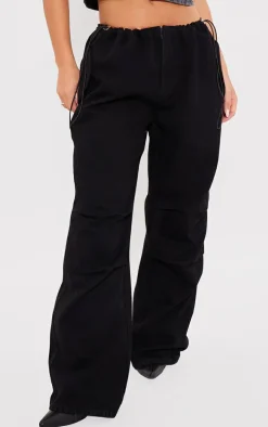 Washed Black Low Rise Elastic Waist Tuck Detailed Slouchy Jeans