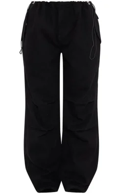 Washed Black Low Rise Elastic Waist Tuck Detailed Slouchy Jeans