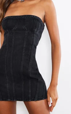 Washed Black Seam Front Denim Mini Dress