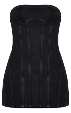 Washed Black Seam Front Denim Mini Dress