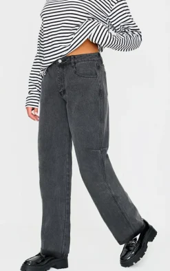 Washed Black Turn Up Hem Barrel Style Jeans