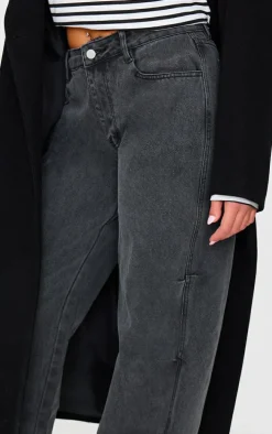 Washed Black Turn Up Hem Barrel Style Jeans