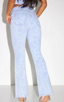 Washed Blue Western Belt Flared Jeans