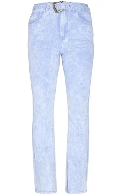 Washed Blue Western Belt Flared Jeans
