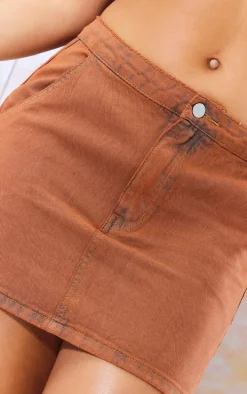 Washed Brown Denim Mini Skirt