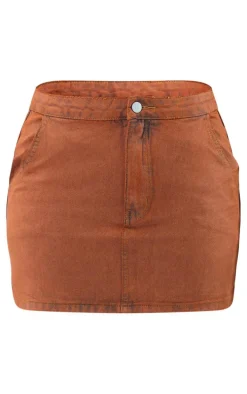 Washed Brown Denim Mini Skirt