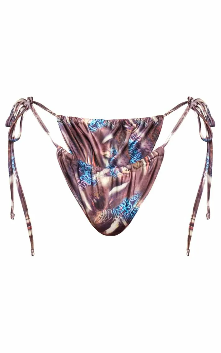 Washed Green Butterfly Print Tie Side Bikini Bottom