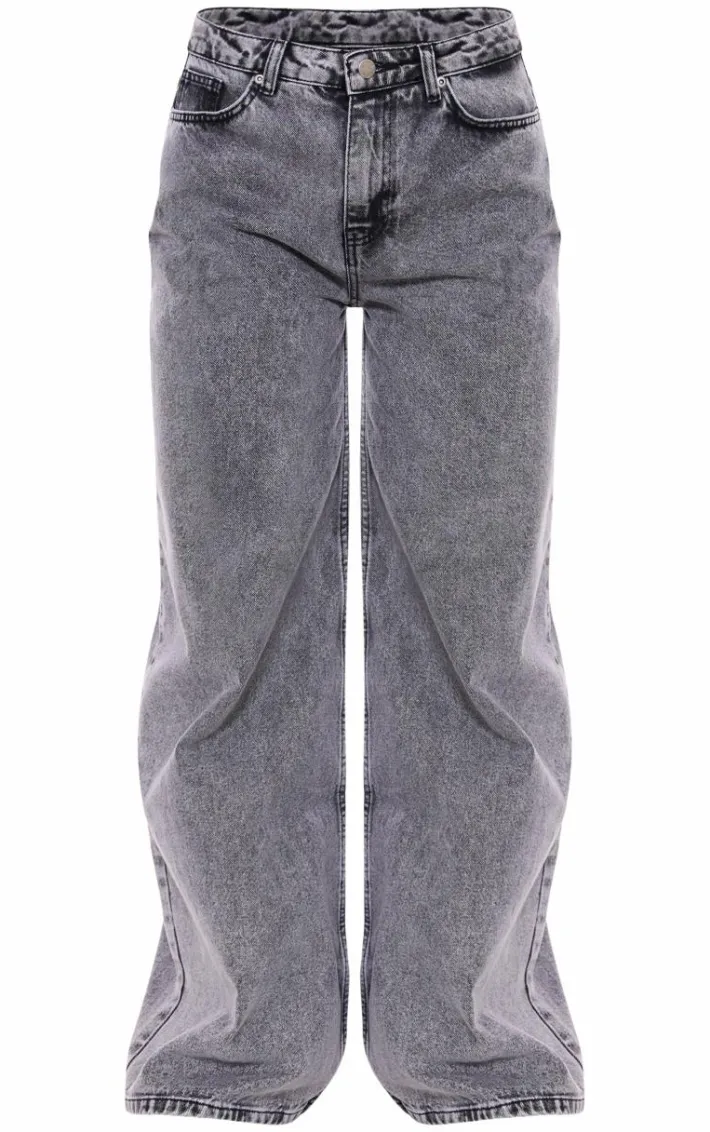 Washed Grey Baggy Long Leg Extreme Wide Leg Jeans