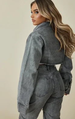 Washed Grey Denim Cropped Shirt