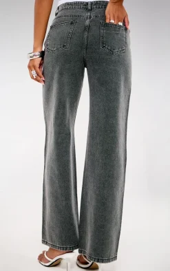 Washed Grey Diamante Front Straight Leg Jeans