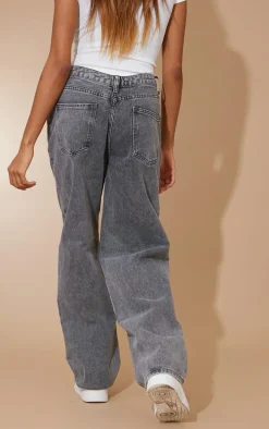 Washed Grey Dipped Back Waistband Boyfriend Jeans