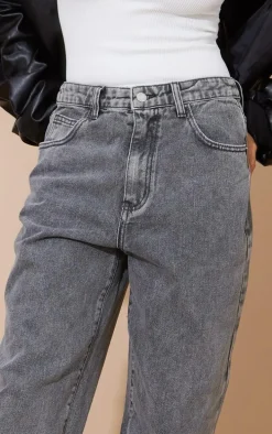 Washed Grey Dipped Back Waistband Boyfriend Jeans