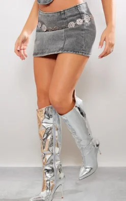 Washed Grey Micro Mini Denim Skirt