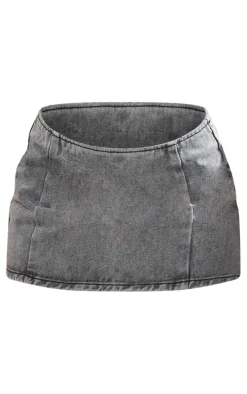 Washed Grey Micro Mini Denim Skirt