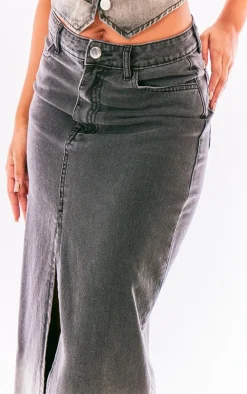 Washed Grey Ombre Denim Maxi Skirt