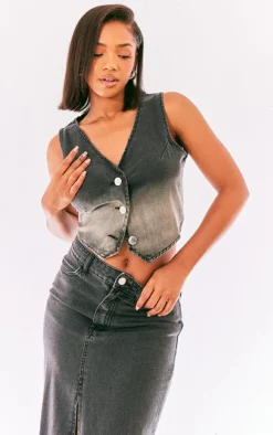 Washed Grey Ombre Denim Vest