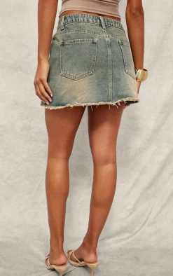 Washed Grey Raw Edge Seam Detail Mini Skort