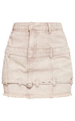 Washed Light Grey Contrast Waistband Denim Mini Skirt