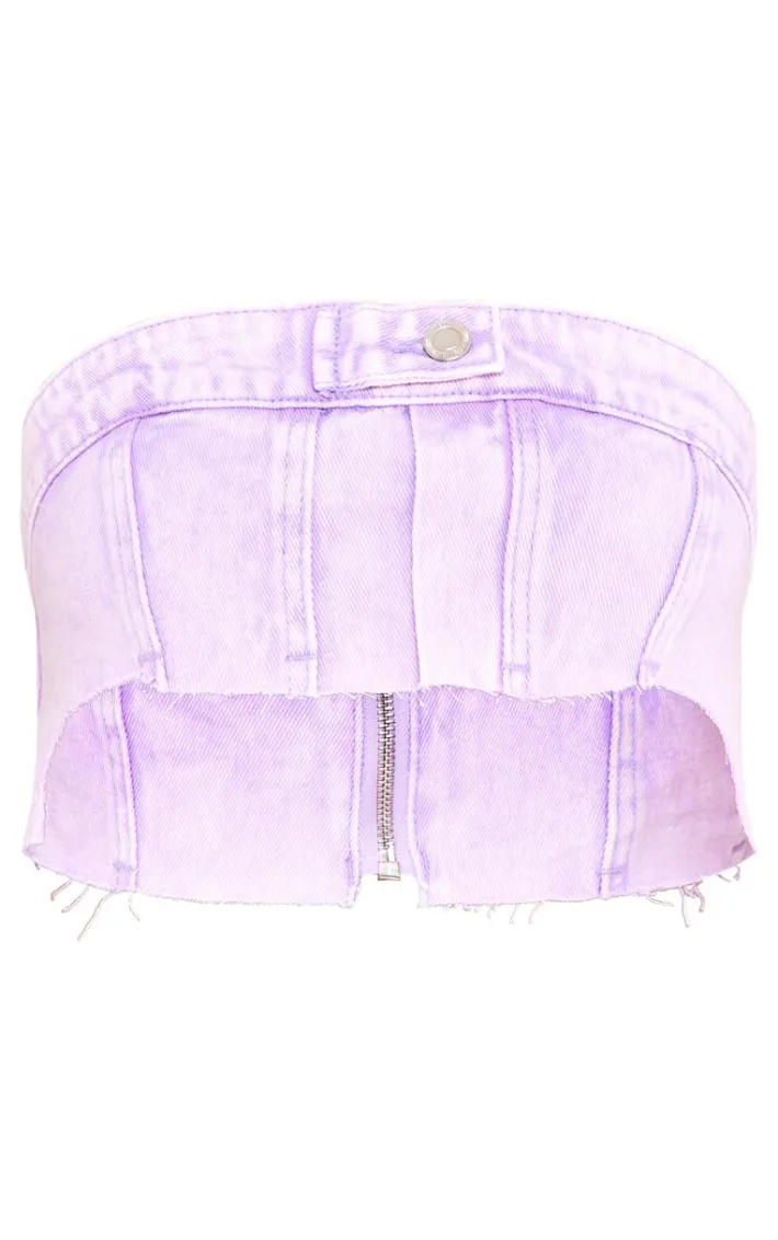 Washed Lilac Extreme Denim Bandeau Top