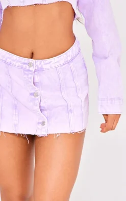 Washed Lilac Wrap Over Denim Micro Mini Skirt