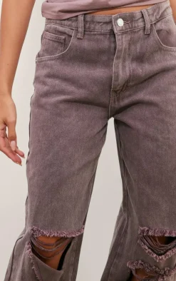 Washed Mauve Baggy Low Rise Ripped Boyfriend Jeans