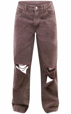 Washed Mauve Baggy Low Rise Ripped Boyfriend Jeans