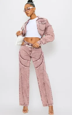 Washed Red Deconstructed Seam Detail Jeans