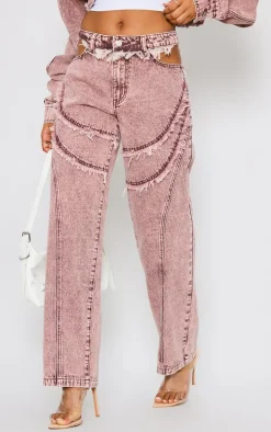 Washed Red Deconstructed Seam Detail Jeans