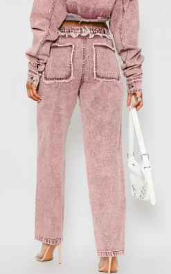 Washed Red Deconstructed Seam Detail Jeans