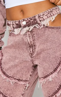 Washed Red Deconstructed Seam Detail Jeans