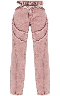 Washed Red Deconstructed Seam Detail Jeans