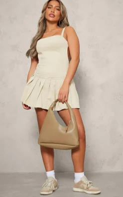 Washed Stone Cut Out Side Pleated Denim Mini Dress