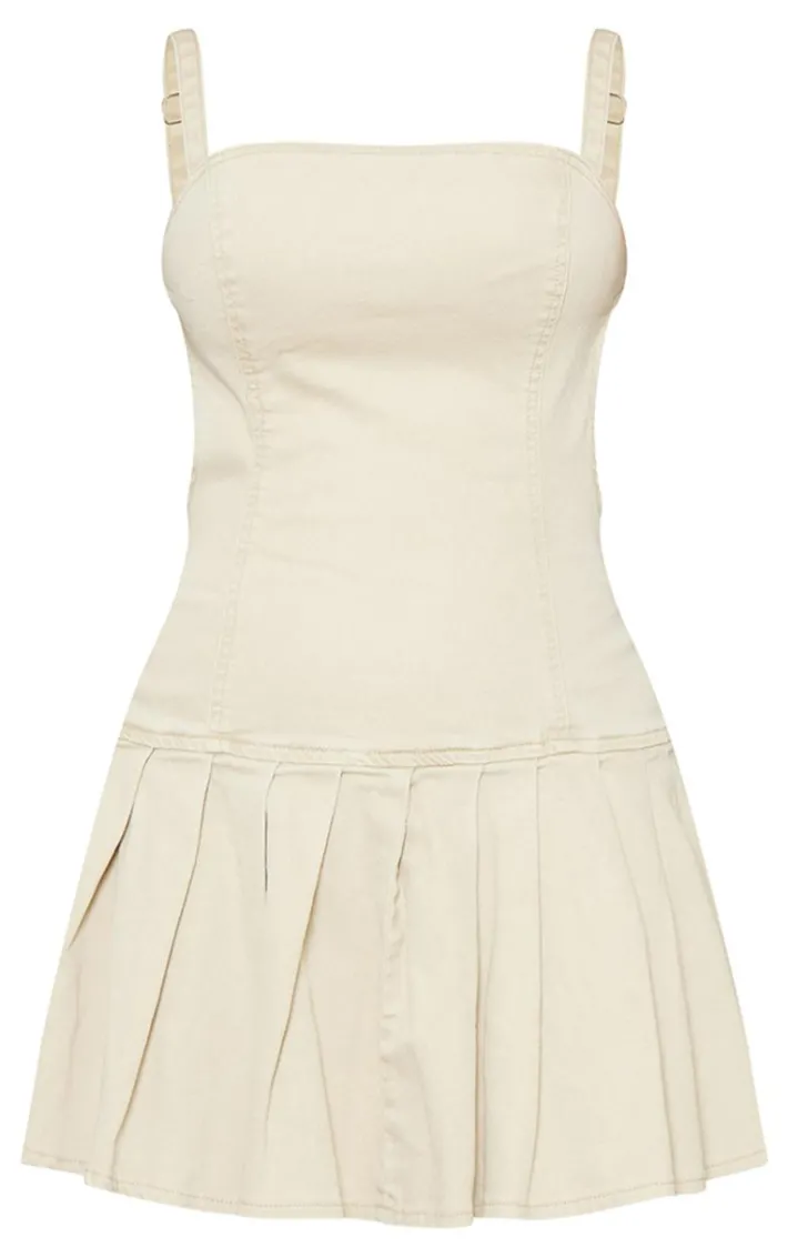 Washed Stone Cut Out Side Pleated Denim Mini Dress