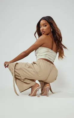 Washed Stone Denim Hook And Eye Structured Corset Top