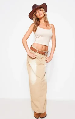 Washed Stone Denim Maxi Skirt
