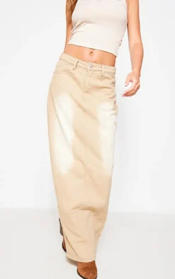 Washed Stone Denim Maxi Skirt