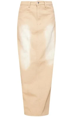 Washed Stone Denim Maxi Skirt