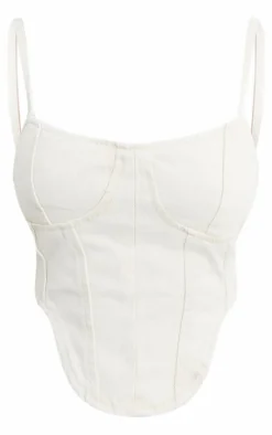 Washed Stone Dipped Hem Denim Corset Top