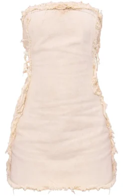 Washed Stone Frayed Seam Curved Hem Denim Mini Dress