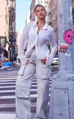 Washed Stone Low Rise Baggy Boyfriend Cargo Jeans