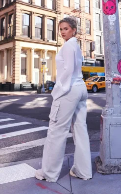 Washed Stone Low Rise Baggy Boyfriend Cargo Jeans