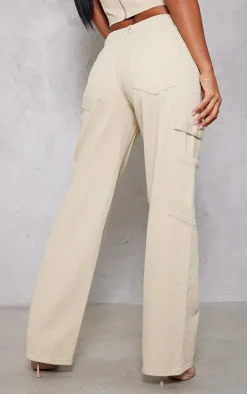 Washed Stone Low Rise Pocket Detail Wide Leg Jeans