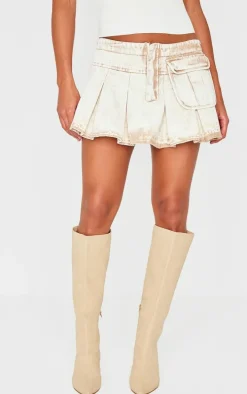 Washed Stone Twill Pocket Detail Cargo Mini Skirt