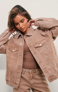 Washed Taupe Oversized Boyfriend Denim Jacket