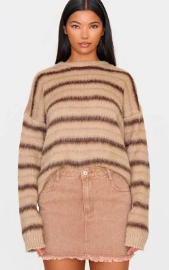 Washed Taupe Raw Hem Denim Mini Skirt