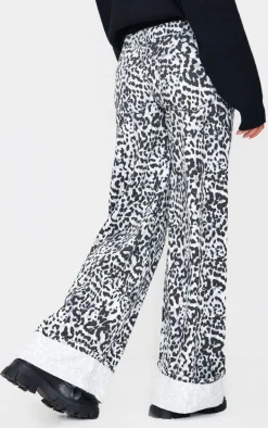 White And Black Leopard Print Turn Up Hem Wide Leg Jeans