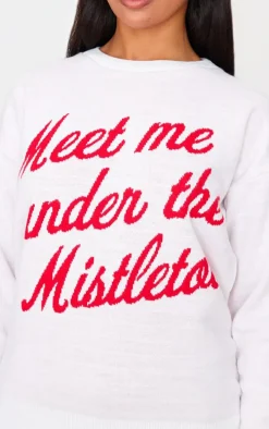 White And Red Meet Me Under The Mistletoe Christmas Sweater