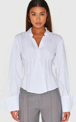 White Asymmetric Cinched Shirt