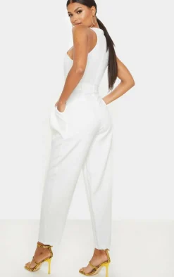 White Back Pocket Detail Racer Jumpsuit