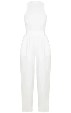 White Back Pocket Detail Racer Jumpsuit